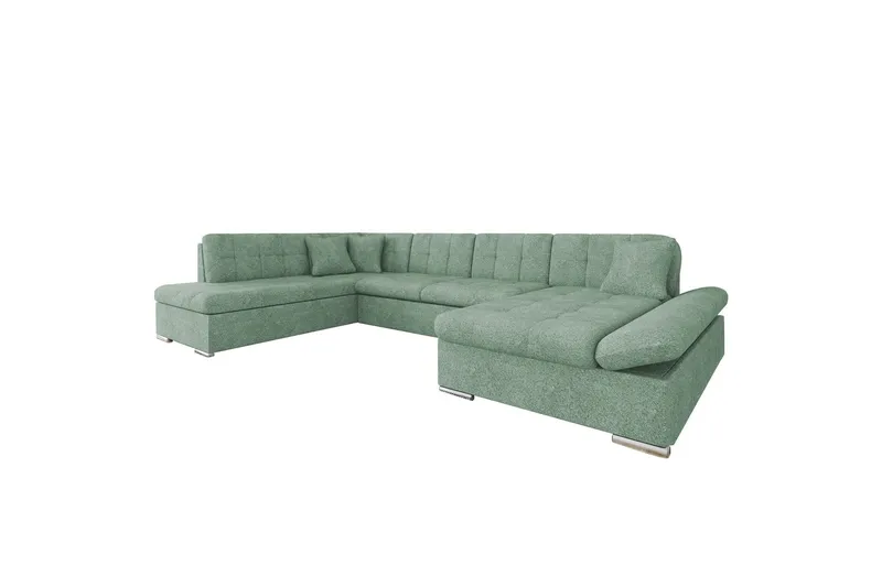 Zumar Bäddsoffa med Divan och Schäslong 4-sits i Bouclé - Grön (Art.nr 3079849) — Grön