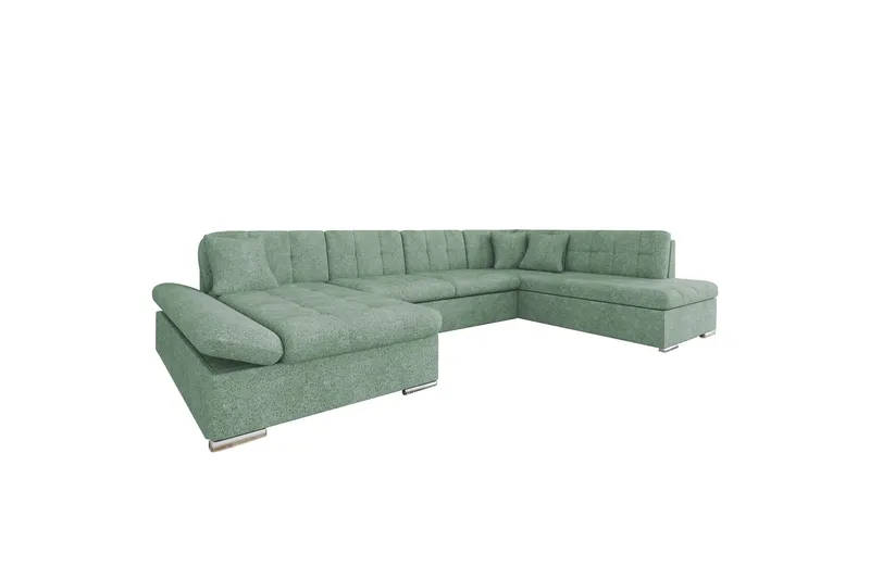 Zumar Bäddsoffa med Divan och Schäslong 4-sits i Bouclé - Grön (Art.nr 3079785) — Grön