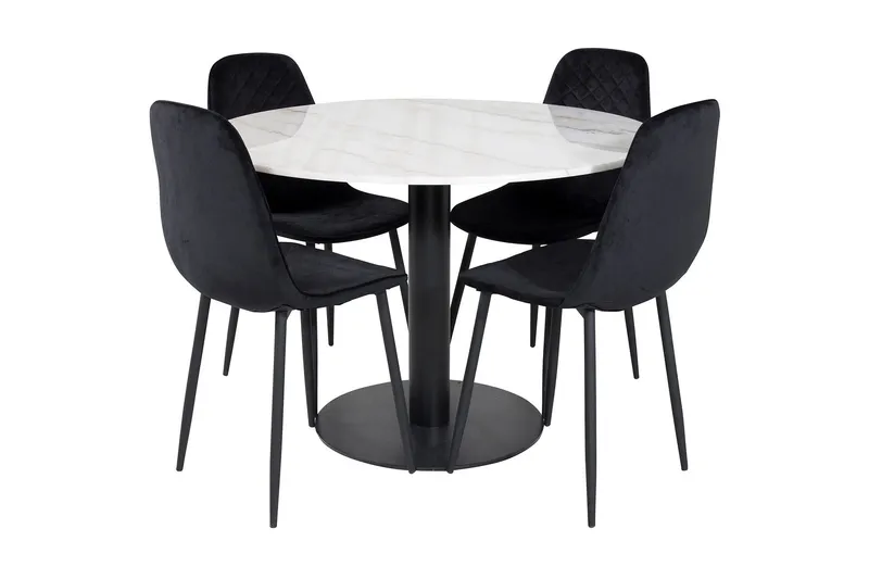 Admira Matgrupp 106 cm Rund inkl 4 Ypas Stolar - Marmor/Vit/Svart (Art.nr 869356) — Venture Home