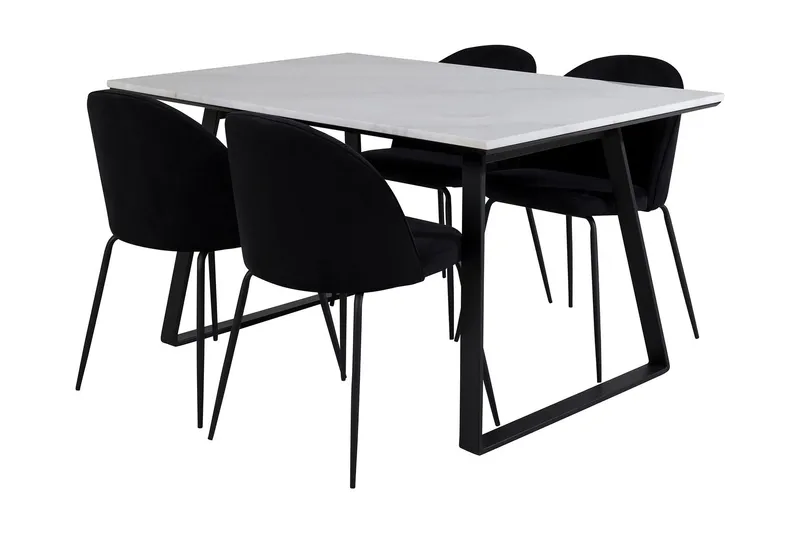 Admira Matgrupp 140 cm inkl 4 Foyos Stolar - Marmor/Vit/Svart — Venture Home