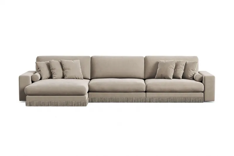Arken Lyx 6-sits Vändbar L-formad Djup Divansoffa i Sammet - Beige — Andrarum