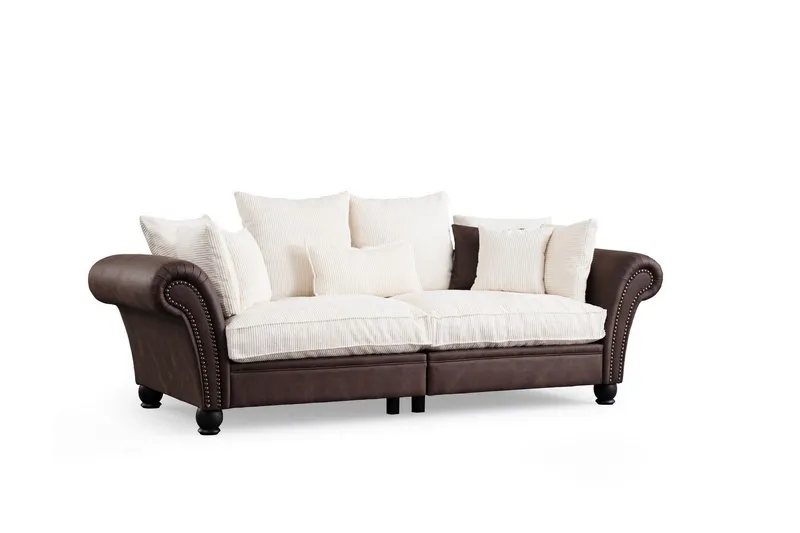 August 3-sits Soffa - Brun/Vit — Brun/Vit