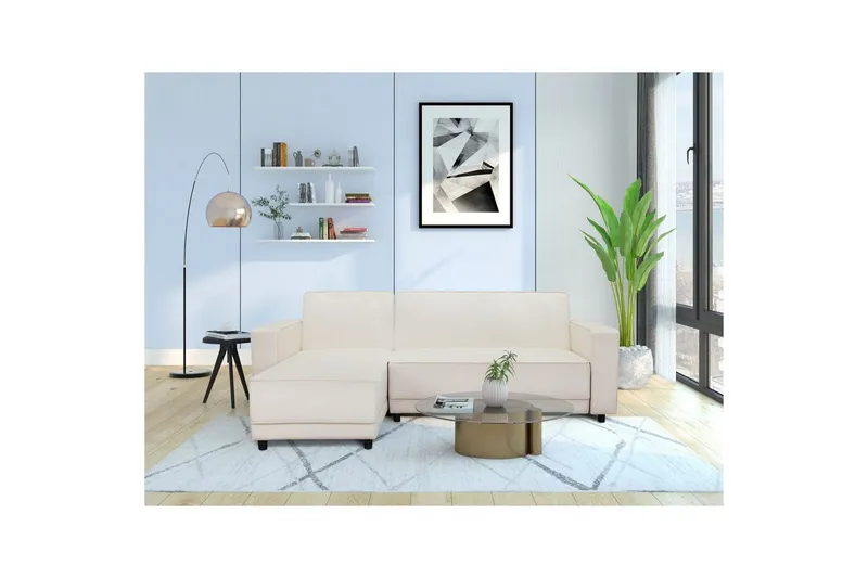 Bäddsoffa Allie Kräm, Sammet, 82x229x154 cm - Kräm, Sammet, 82x229x154 cm — Loft24