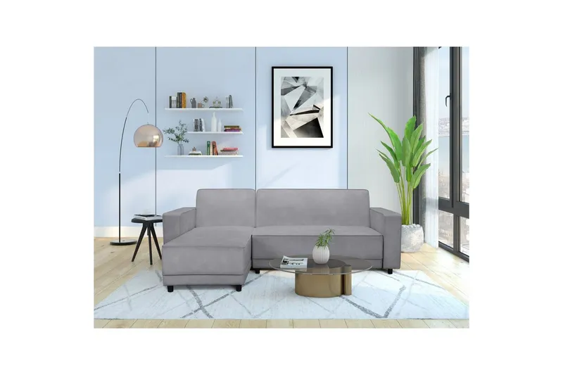 Bäddsoffa Allie Ljusgrå, Sammet, 82x229x154 cm - Ljusgrå, Sammet, 82x229x154 cm — Loft24