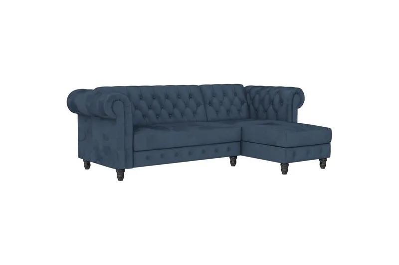 Bäddsoffa Felix 241x154x83 cm, Blå, Sammet/Trä/Metall - 241x154x83 cm, Blå, Sammet/Trä/Metall — Loft24