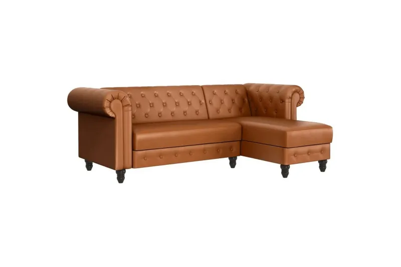 Bäddsoffa Felix 241x154x83 cm, Cognac, PU/trä/metall - 241x154x83 cm, Cognac, PU/trä/metall — Loft24