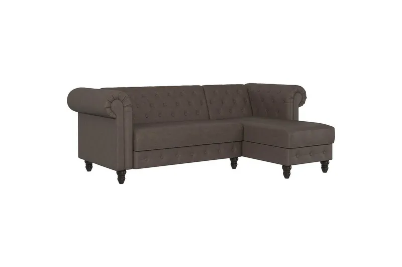 Bäddsoffa Felix 241x154x83 cm, Mörkbrun, Mikrofiber/Trä/Metall - 241x154x83 cm, Mörkbrun, Mikrofiber/Trä/Metall — Loft24