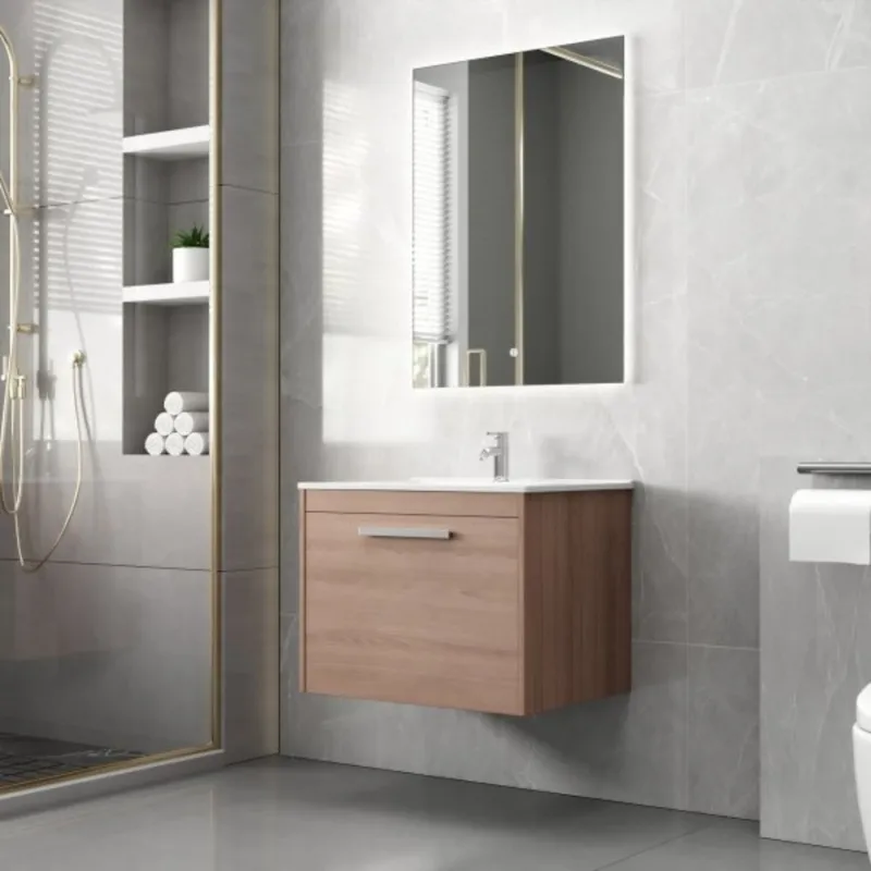 Badrumspaket 60 cm Kommod i MDF | Keramiskt tvättställ & LED-spegel | Dimbar belysning | Elysia — outl1.se