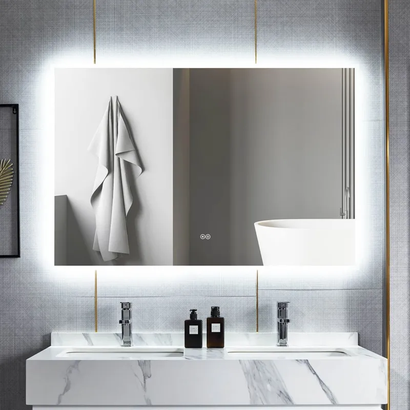 Badrumsspegel 100x80cm | LED-belysning & anti-fog — Lyfco