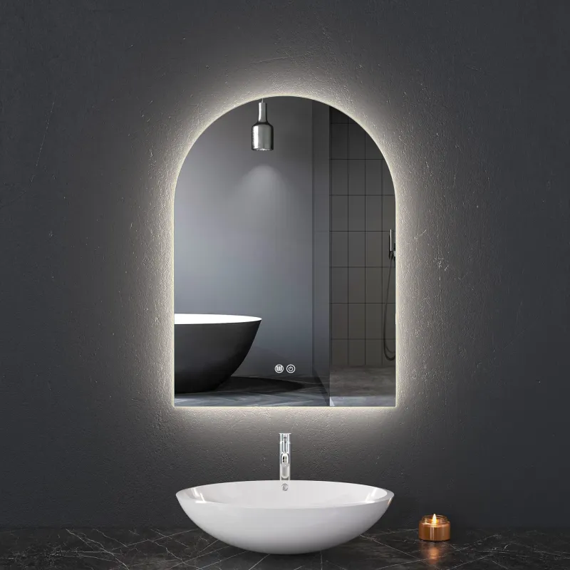 Badrumsspegel 50x70cm med LED-belysning \| Valvformad Dimmer och Anti-fog \| ADRIENNE