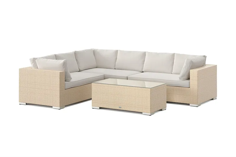 Bahamas L-formad utesoffa höger, 6-sits med bord - Beige — Comfort Garden