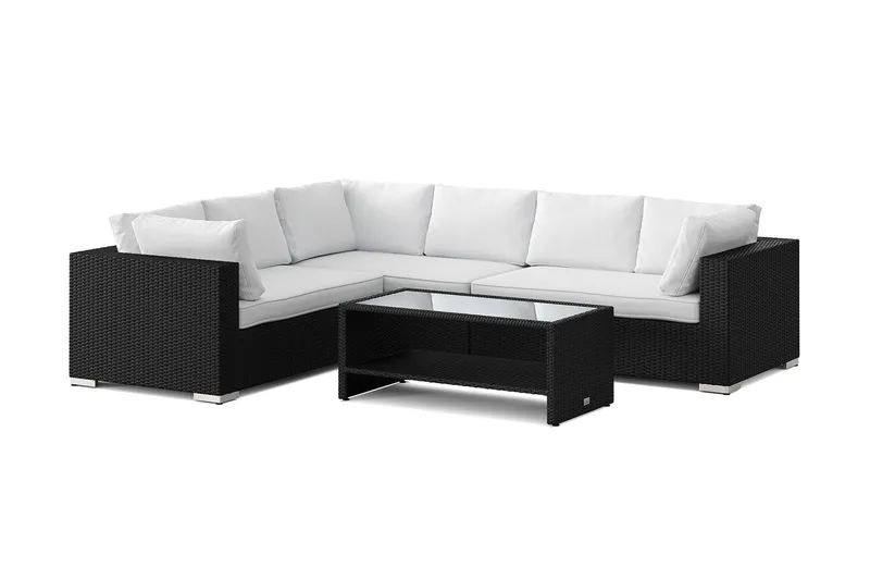 Bahamas L-formad utesoffa höger, 6-sits med bord och hylla - Svart — Comfort Garden