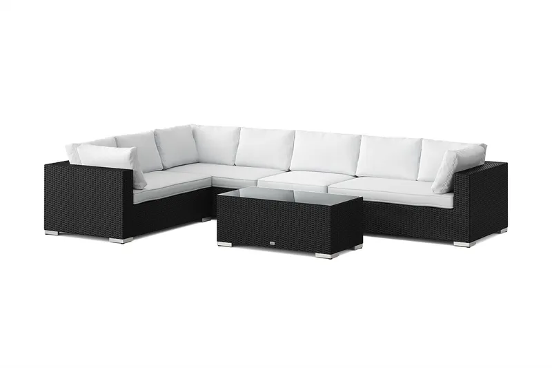 Bahamas L-formad utesoffa höger, 7-sits med bord - Svart — Comfort Garden