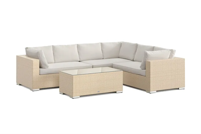 Bahamas L-formad utesoffa vänster, 6-sits med bord - Beige — Comfort Garden