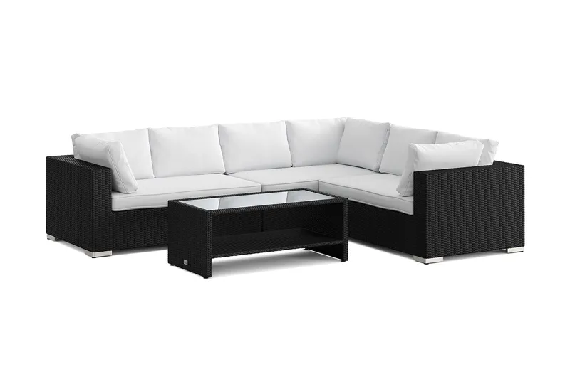 Bahamas L-formad utesoffa vänster, 6-sits med bord och hylla - Svart — Comfort Garden