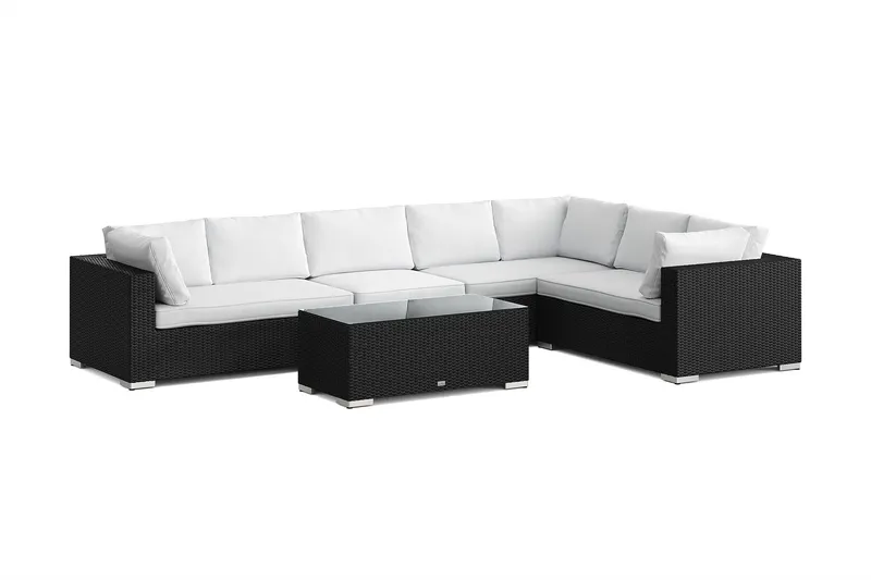 Bahamas L-formad utesoffa vänster, 7-sits med bord - Svart — Comfort Garden
