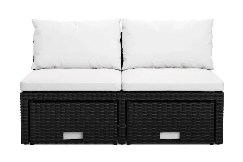 Bahamas Liten Balkongsoffa med dynor och pallar i konstrotting - Svart — Comfort Garden
