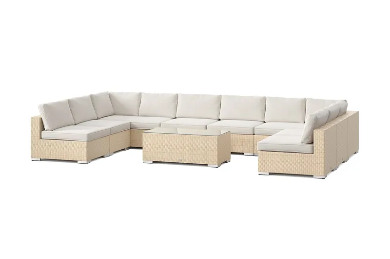 Bahamas U-formad utomhus loungegrupp med öppet avslut, 9-sits med bord - Beige — Comfort Garden