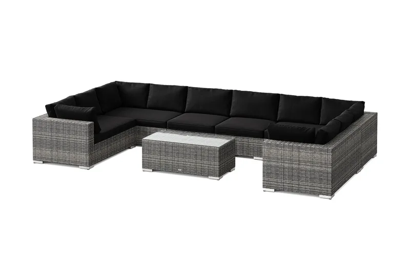 Bahamas U-formad utomhus loungegrupp med stängt avslut, 10-sits med bord - Grå — Comfort Garden