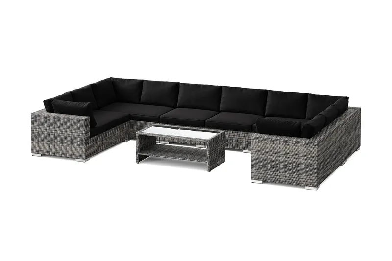 Bahamas U-formad utomhus loungegrupp med stängt avslut, 10-sits med bord och hylla - Grå — Comfort Garden