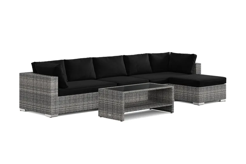 Bahamas utomhus divansoffa 6-sits med vändbar divan och bord med hylla - Grå — Comfort Garden