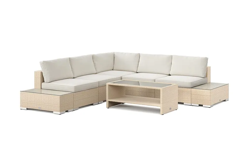 Bahamas utomhus hörnsoffa 5-sits vändbar med öppet avslut och bord med hylla - Beige (Art.nr 3117710) — Comfort Garden