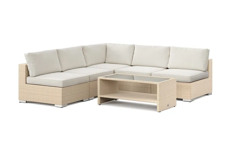 Bahamas utomhus hörnsoffa 5-sits vändbar med öppet avslut och bord med hylla - Beige (Art.nr 3117653) — Comfort Garden