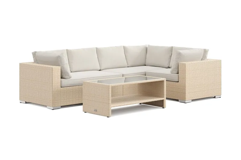 Bahamas utomhus hörnsoffa 5-sits vändbar och bord med hylla - Beige (Art.nr 3117626) — Comfort Garden