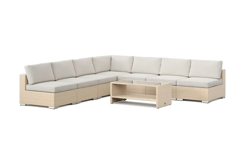Bahamas utomhus hörnsoffa 7-sits vändbar med öppet avslut och bord med hylla - Beige (Art.nr 3117727) — Comfort Garden