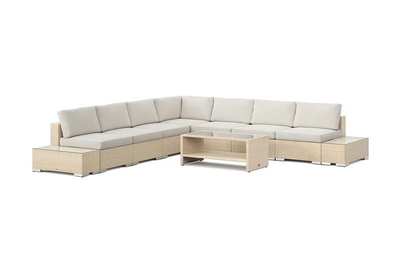 Bahamas utomhus hörnsoffa 7-sits vändbar med öppet avslut och bord med hylla - Beige (Art.nr 3117669) — Comfort Garden