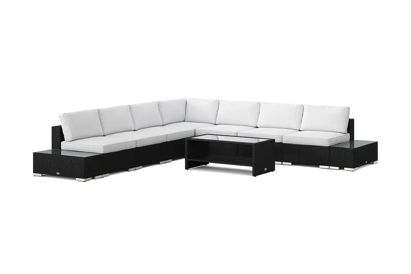 Bahamas utomhus hörnsoffa 7-sits vändbar med öppet avslut och bord med hylla - Svart (Art.nr 3117713) — Comfort Garden