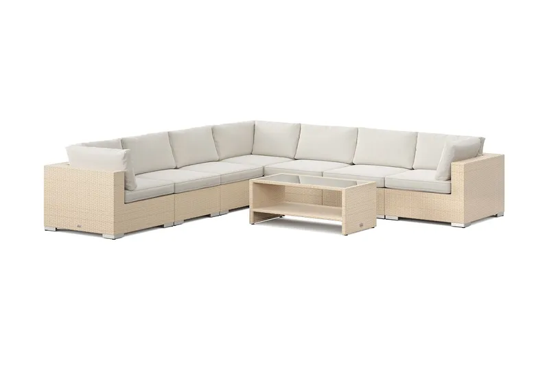 Bahamas utomhus hörnsoffa 7-sits vändbar och bord med hylla - Beige — Comfort Garden