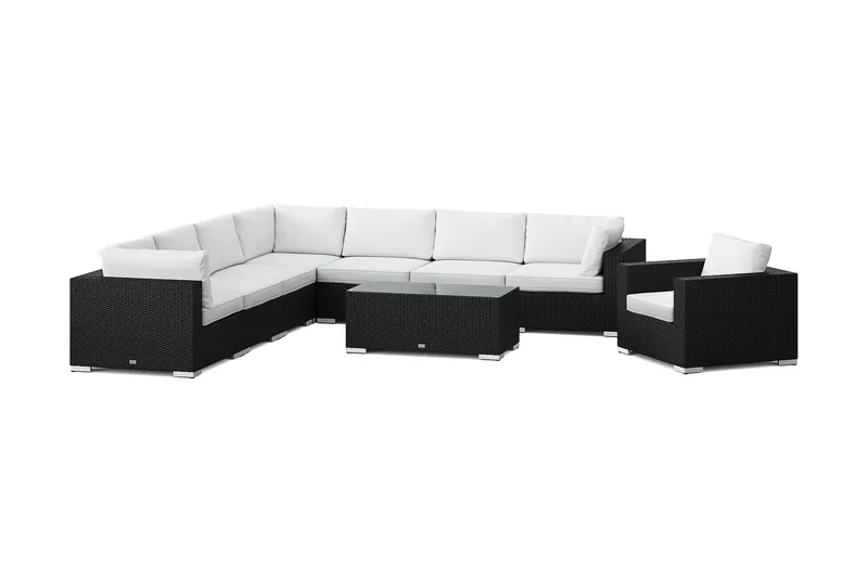 Bahamas utomhus hörnsoffa 8-sits vändbar med fåtölj och bord - Svart — Comfort Garden