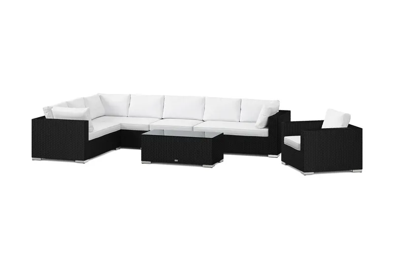 Bahamas utomhus L-soffa höger 8-sits med fåtölj och bord - Svart — Comfort Garden