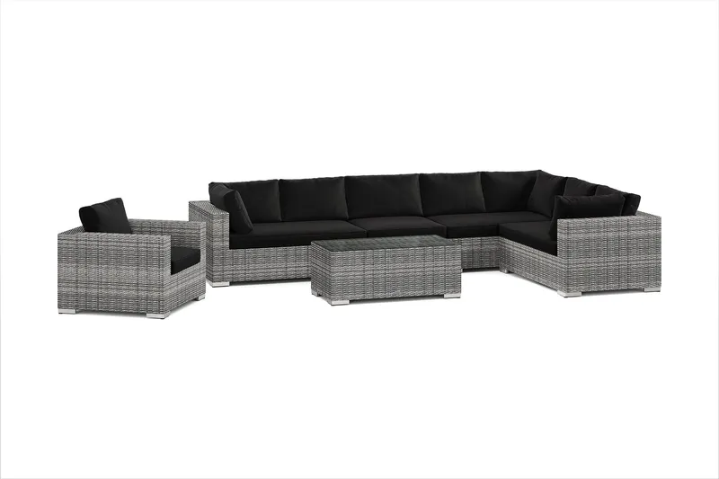Bahamas utomhus L-soffa vänster 8-sits med fåtölj och bord - Grå — Comfort Garden
