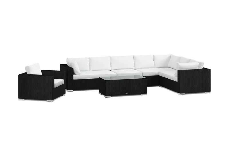 Bahamas utomhus L-soffa vänster 8-sits med fåtölj och bord - Svart — Comfort Garden