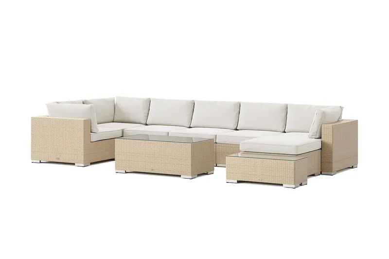 Bahamas utomhus U-soffa 7-sits vändbar divan med öppet avslut och bord - Beige — Comfort Garden