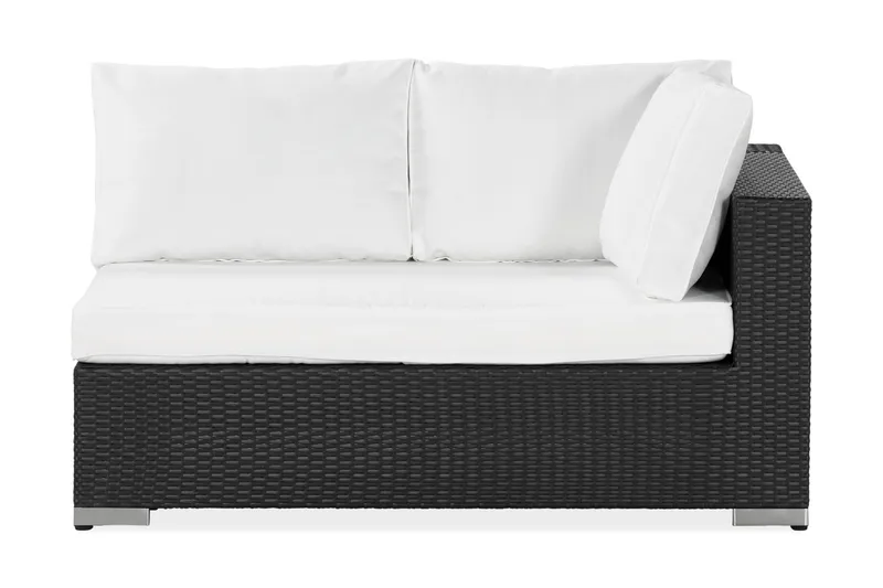 Bahamas Vänstermodul utomhus 140 cm i konstrotting - Svart / Vita dynor — Comfort Garden
