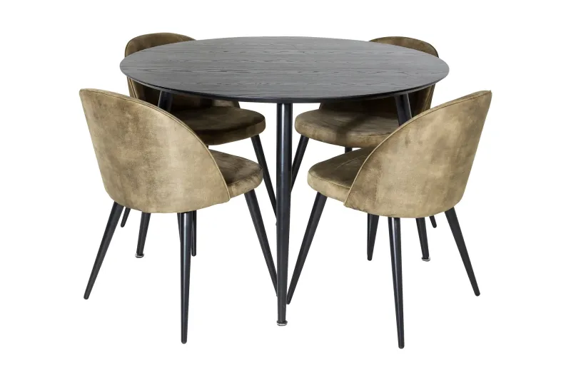 Balisa Matgrupp 115 cm Rund inkl 4 Sedavi Stolar - Svart/Mässing — Venture Home