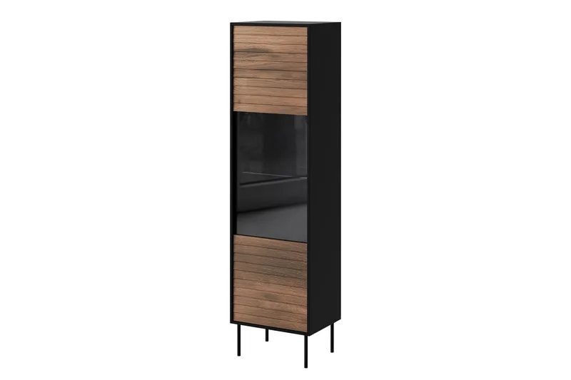 Belonger Smalt Vitrinskåp 40 cm djup 53 cm bred 182 cm hög Mörkt Trä Glas - Svart/Valnöt — Svart/Valnöt
