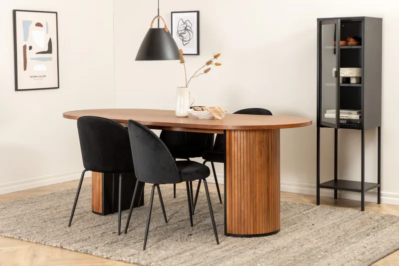 Biana Matgrupp 200 cm Oval inkl 4 Foyos Stolar - Valnötsbrun/Svart — Venture Home