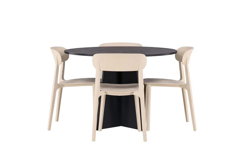 Bootcut Matgrupp 110 cm Rund med 4 Åstol stolar - Beige — Venture Home