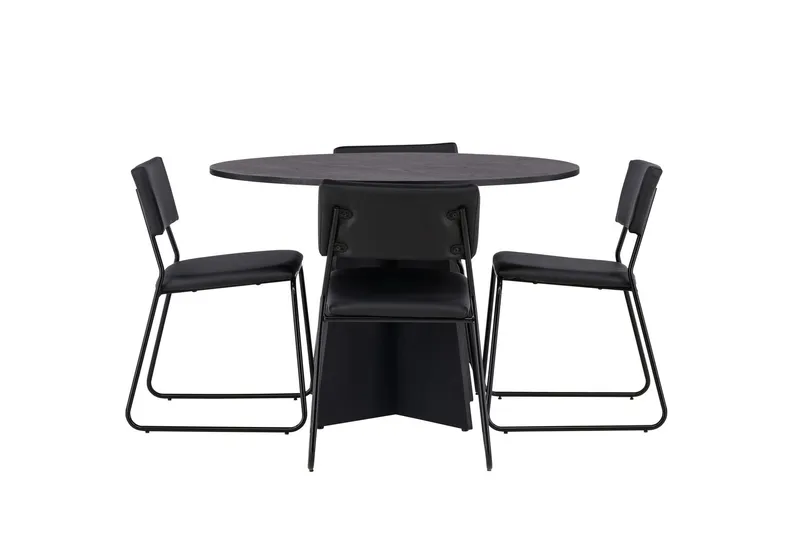 Bootcut Matgrupp 110 cm Rund med 4 Kenth Stolar - Svart — Venture Home