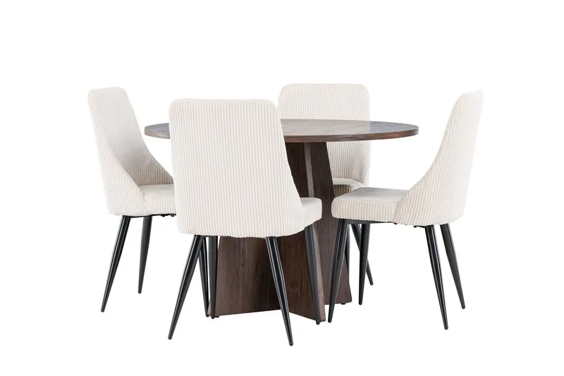 Bootcut Matgrupp 110 cm Rund med 4 Leone stolar - Mocca/Beige — Venture Home