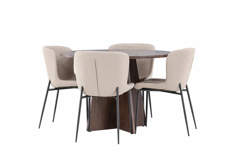 Bootcut Matgrupp 110 cm Rund med 4 Modesto stolar - Mocca/Beige — Venture Home