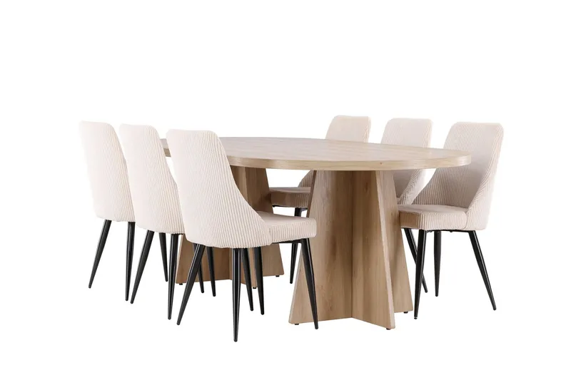 Bootcut Matgrupp 230 cm Rektangulär med 6 Leone stolar - Whitewash/Beige — Venture Home