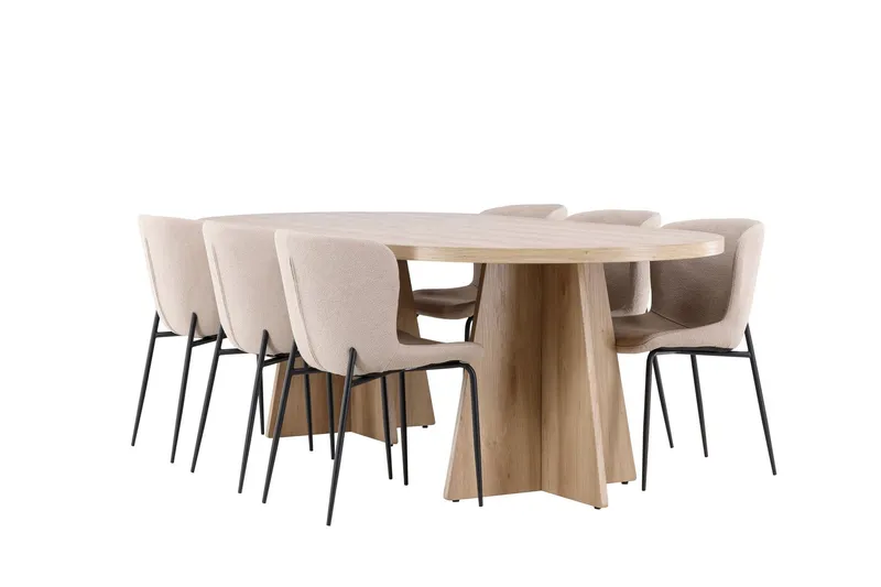Bootcut Matgrupp 230 cm Rektangulär med 6 Modesto stolar - Whitewash/Beige — Venture Home
