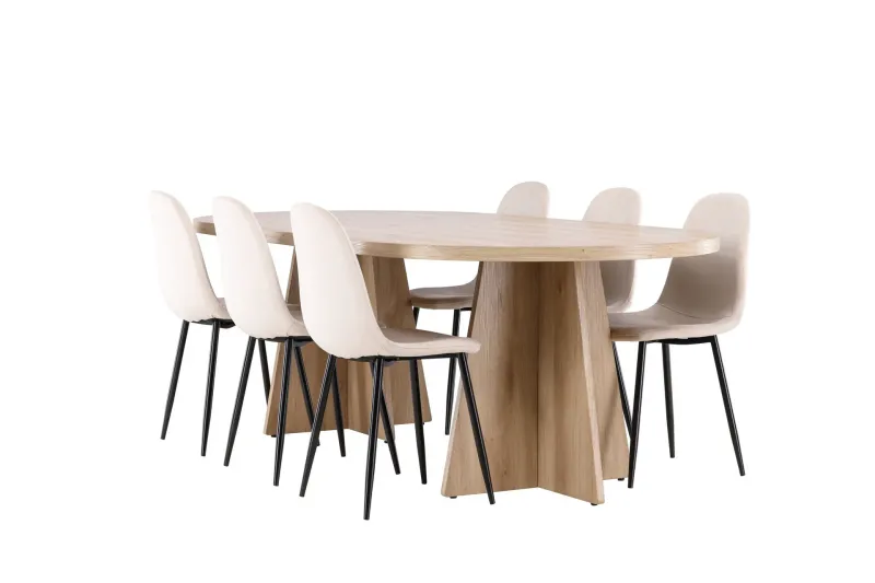Bootcut Matgrupp 230 cm Rektangulär med 6 Polar stolar - Whitewash/Beige — Venture Home