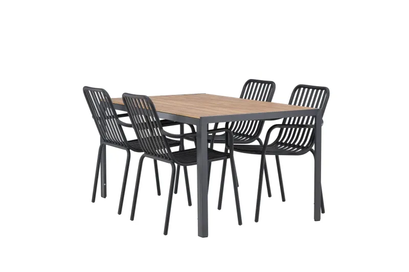 Break Matgrupp Utomhus 150 cm + 4 st Peking Karmstolar - Svart/Brun — Venture Home