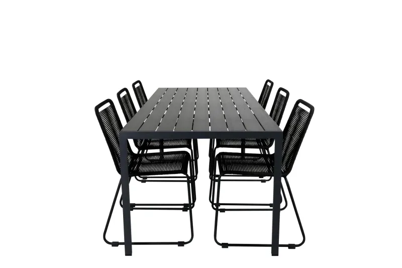 Break Matgrupp Utomhus 205cm + 6 Lindos Stapelbara Matstolar Utomhus Svart/G - Venture Home — Venture Home